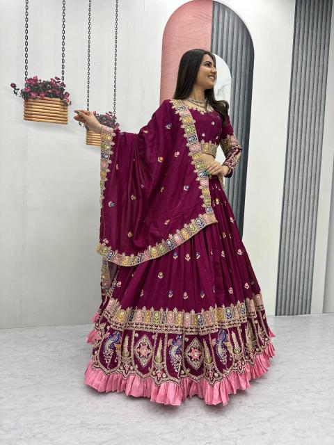 Tapi 308 Vichitra red Lehenga choli manufacturers in Surat - wholesale export